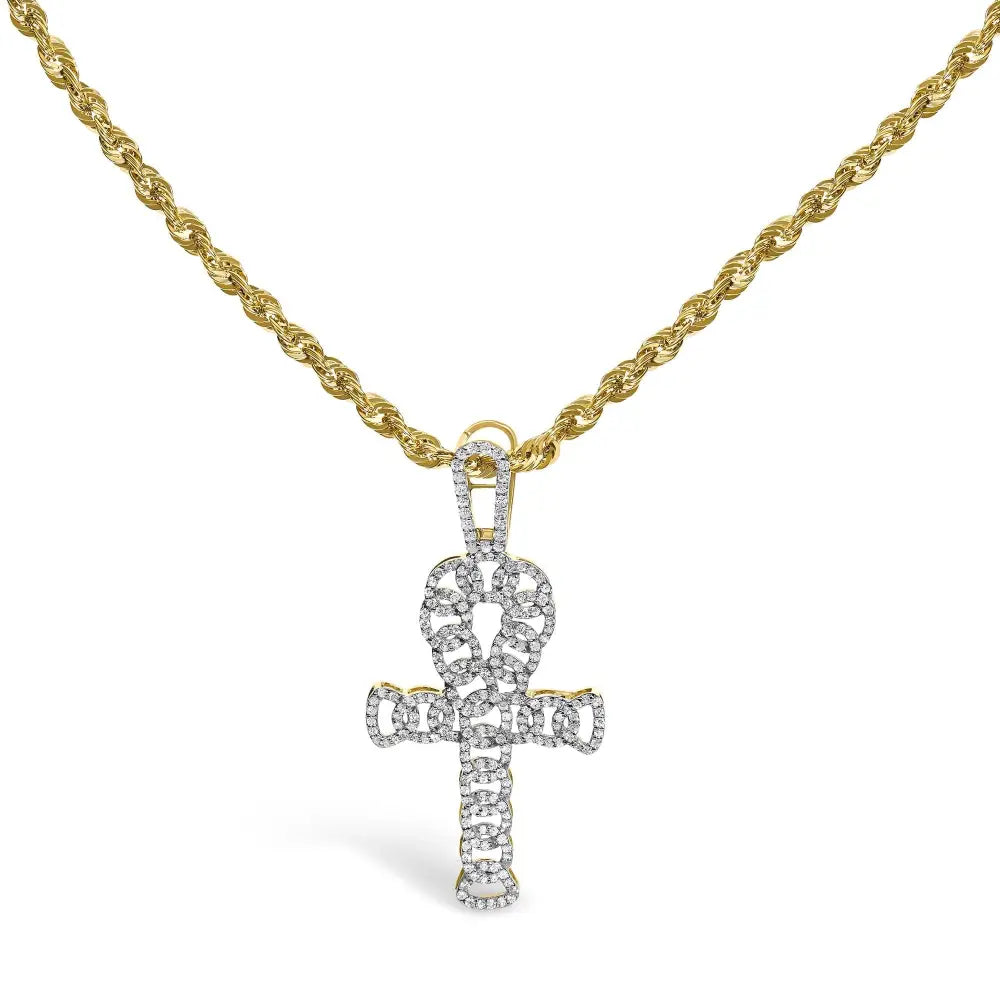 Diamond Ankh Cross Pendant in 10K Yellow Gold – 1.00 Cttw