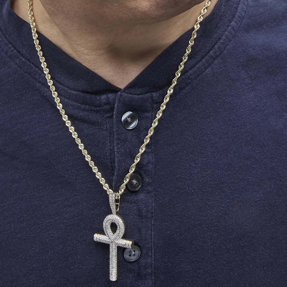 Diamond Ankh Cross Pendant Necklace in 10K Yellow Gold – 7/8 Cttw