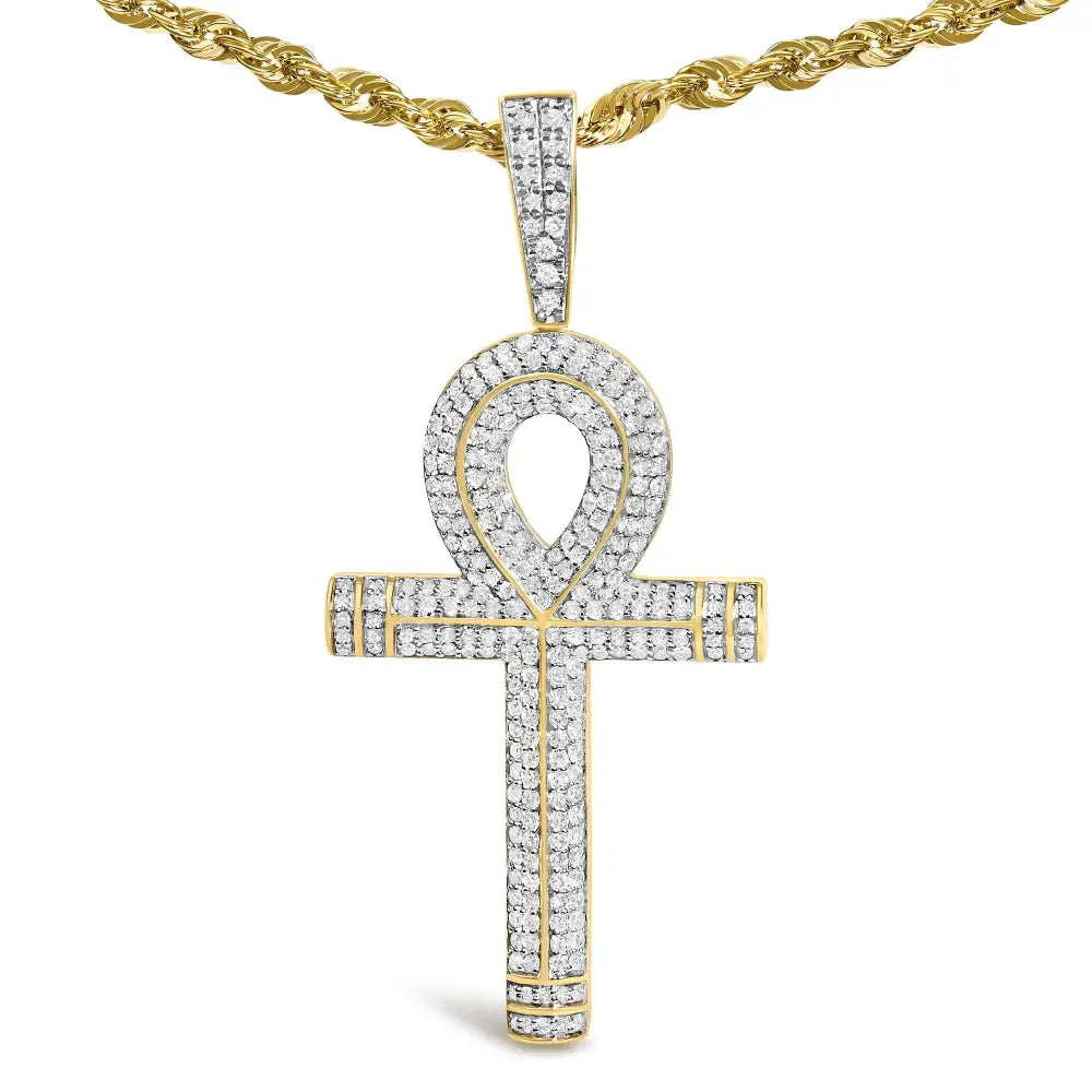 Diamond Ankh Cross Pendant Necklace in 10K Yellow Gold – 7/8 Cttw