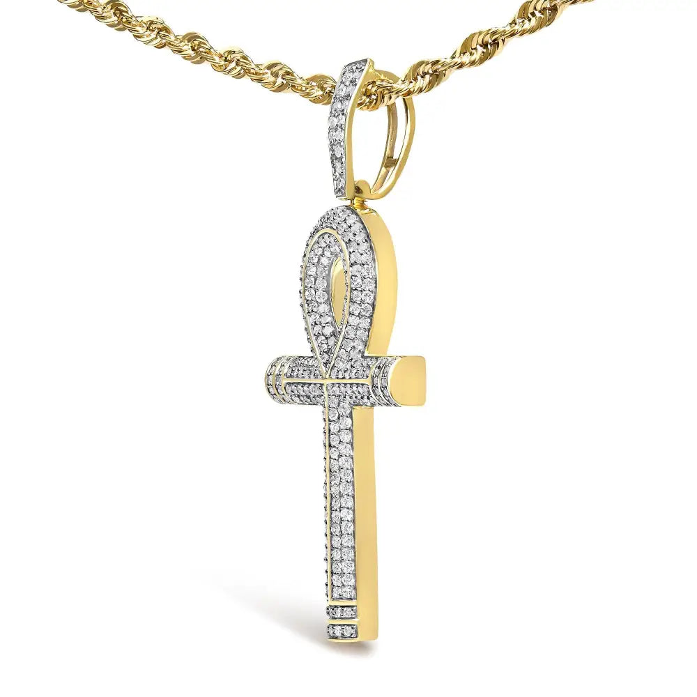 Diamond Ankh Cross Pendant Necklace in 10K Yellow Gold – 7/8 Cttw