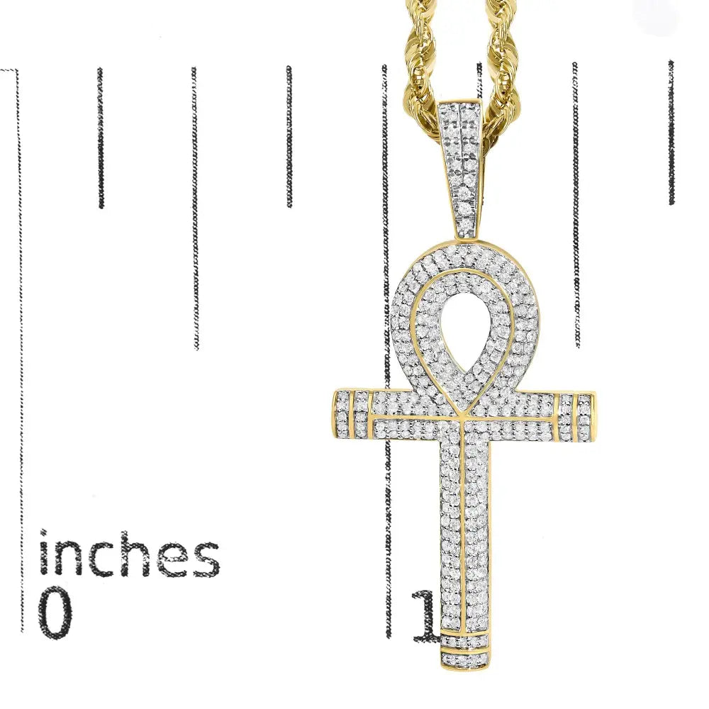 Diamond Ankh Cross Pendant Necklace in 10K Yellow Gold – 7/8 Cttw