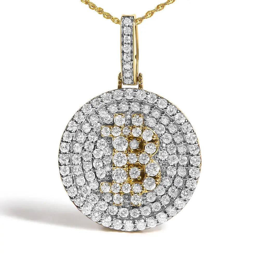 Diamond Bitcoin Letter B Coin Pendant Necklace in 10K Yellow Gold – 2 1/3 Cttw