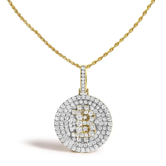 Diamond Bitcoin Letter B Coin Pendant Necklace in 10K Yellow Gold – 2 1/3 Cttw