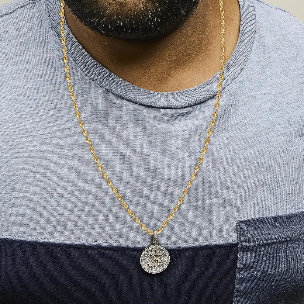 Diamond Bitcoin Letter B Coin Pendant Necklace in 10K Yellow Gold – 2 1/3 Cttw