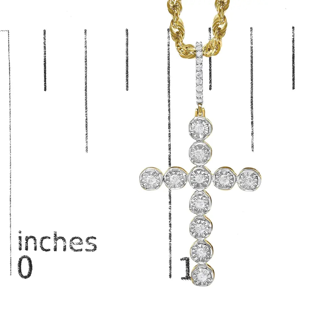 Diamond Circle Link Cross Pendant in 10K Yellow Gold – 5/8 Cttw (No Chain)