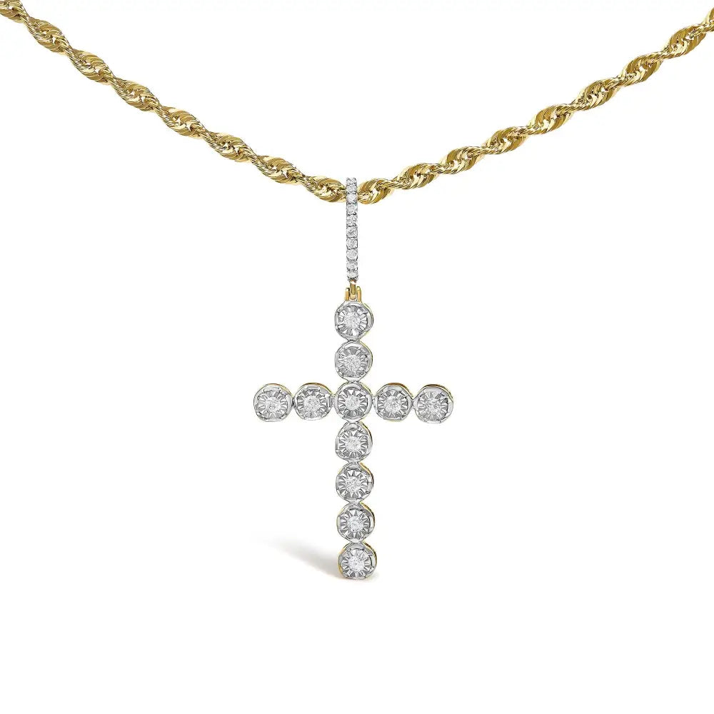 Diamond Circle Link Cross Pendant in 10K Yellow Gold – 5/8 Cttw (No Chain)