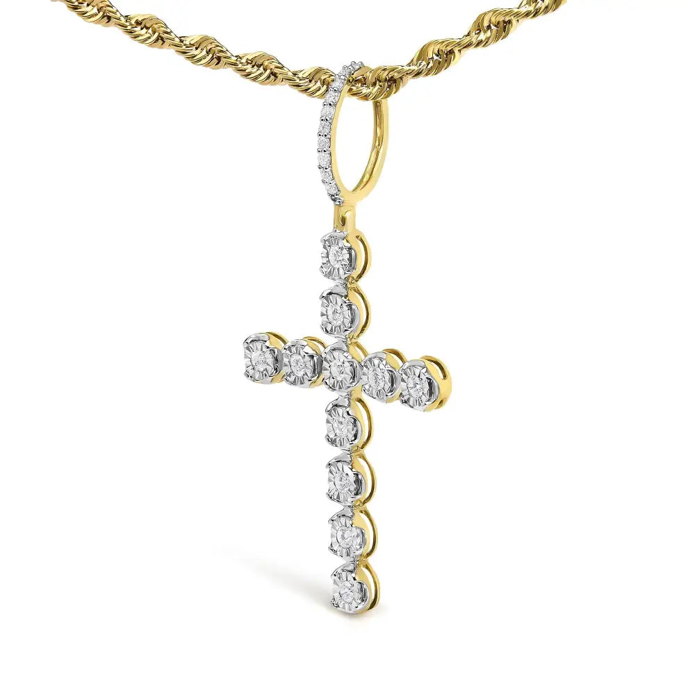 Diamond Circle Link Cross Pendant in 10K Yellow Gold – 5/8 Cttw (No Chain)