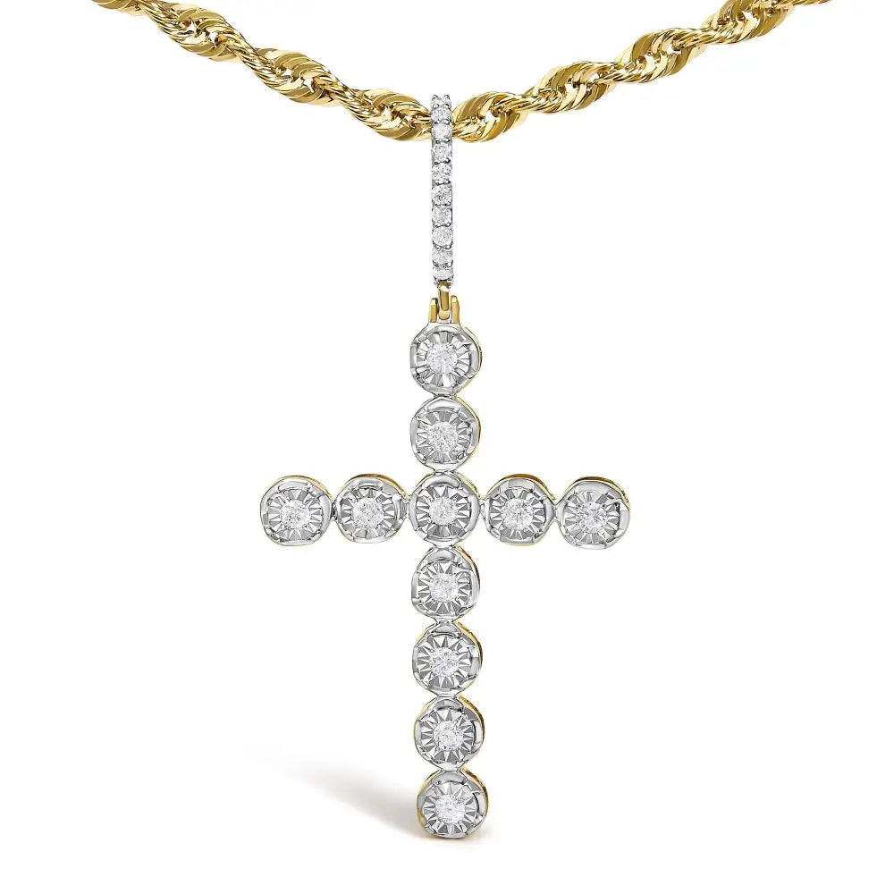 Diamond Circle Link Cross Pendant in 10K Yellow Gold – 5/8 Cttw (No Chain)