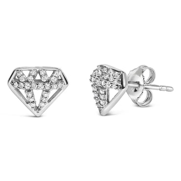 Diamond Crown Motif Stud Earrings in Sterling Silver – 1/6 ct