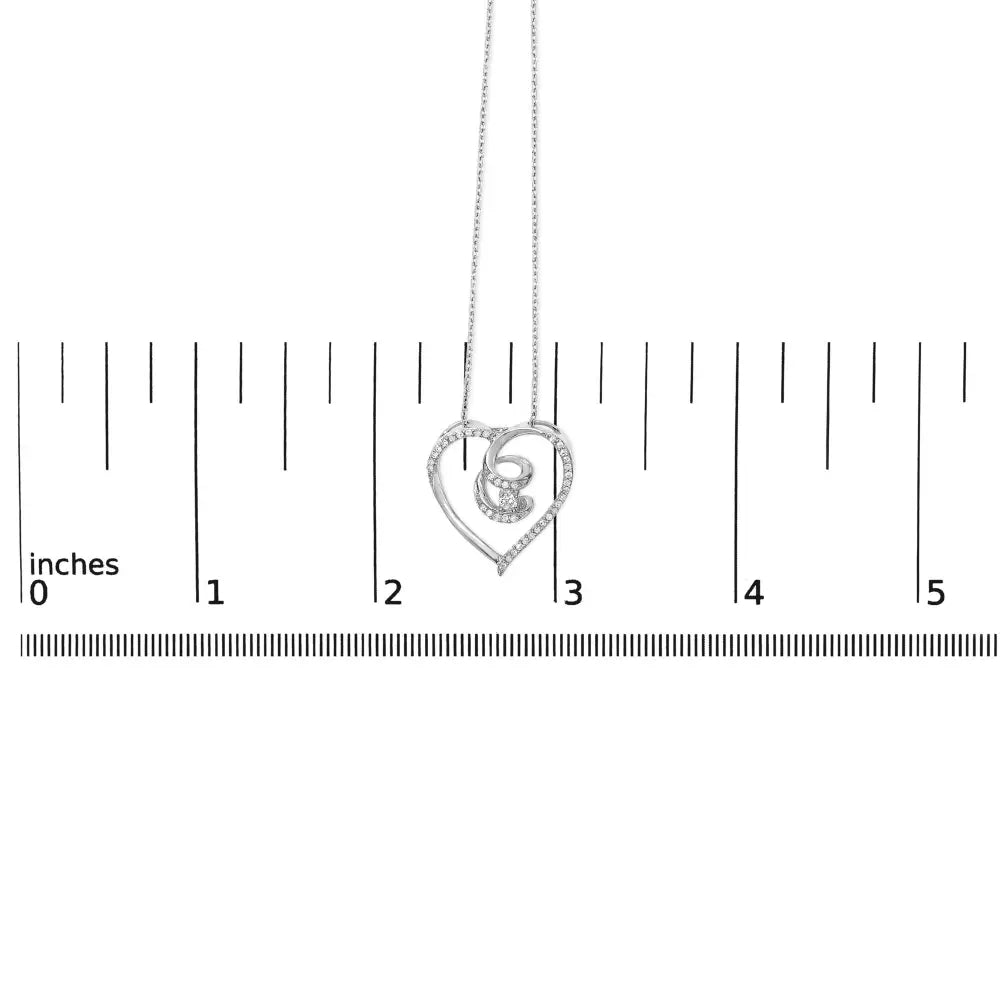 Diamond Heart Awareness Ribbon Pendant in Sterling Silver 1/4 cttw