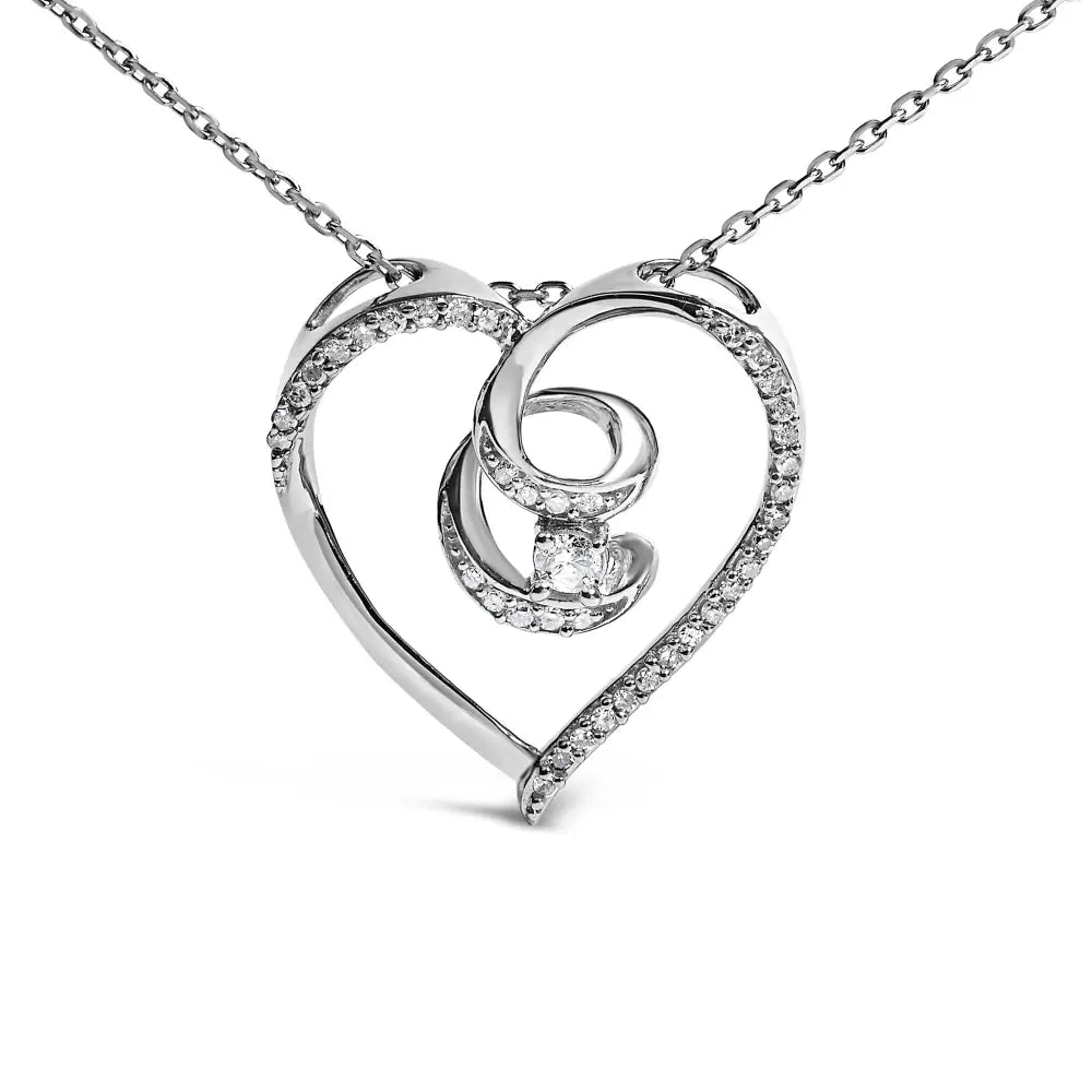 Diamond Heart Awareness Ribbon Pendant in Sterling Silver 1/4 cttw