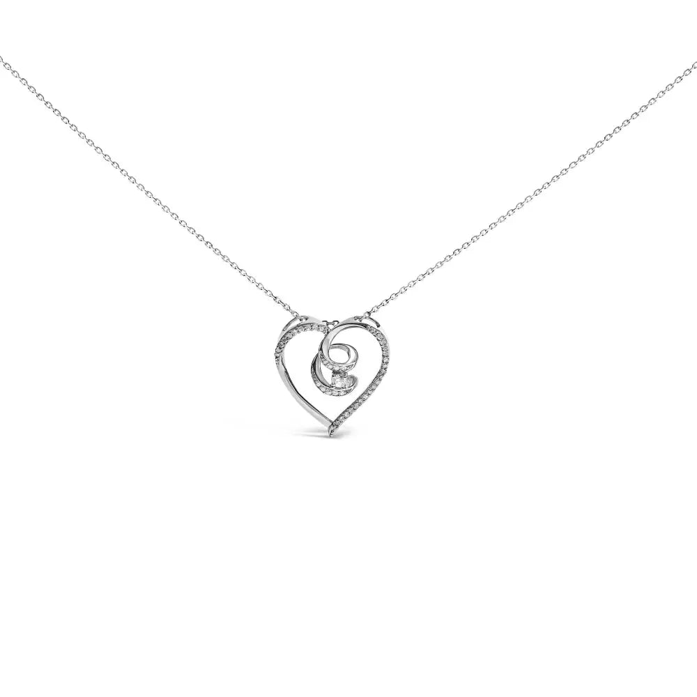 Diamond Heart Awareness Ribbon Pendant in Sterling Silver 1/4 cttw
