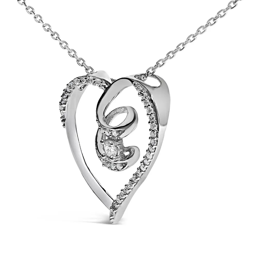 Diamond Heart Awareness Ribbon Pendant in Sterling Silver 1/4 cttw
