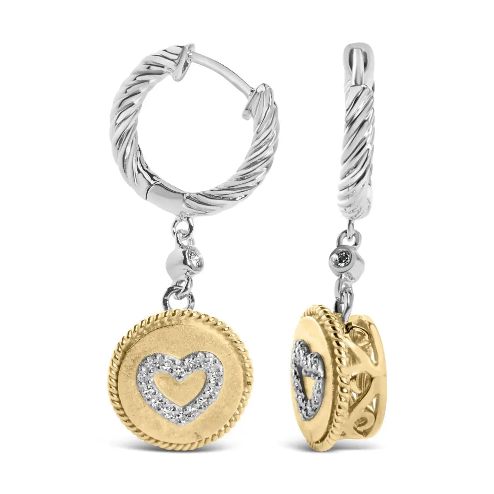 1/8 cttw Diamond Heart Medallion Drop Earrings in 18K Gold Plated Silver