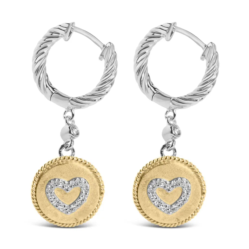 1/8 cttw Diamond Heart Medallion Drop Earrings in 18K Gold Plated Silver