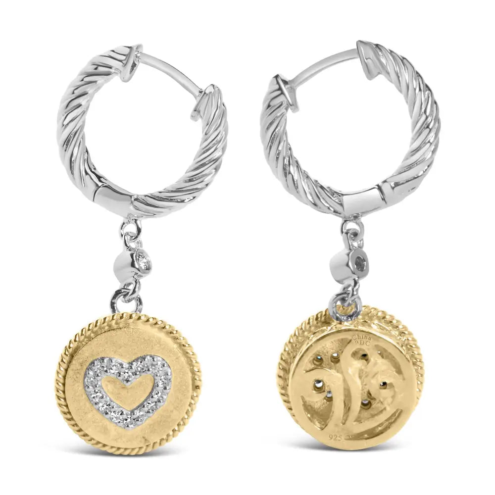 1/8 cttw Diamond Heart Medallion Drop Earrings in 18K Gold Plated Silver