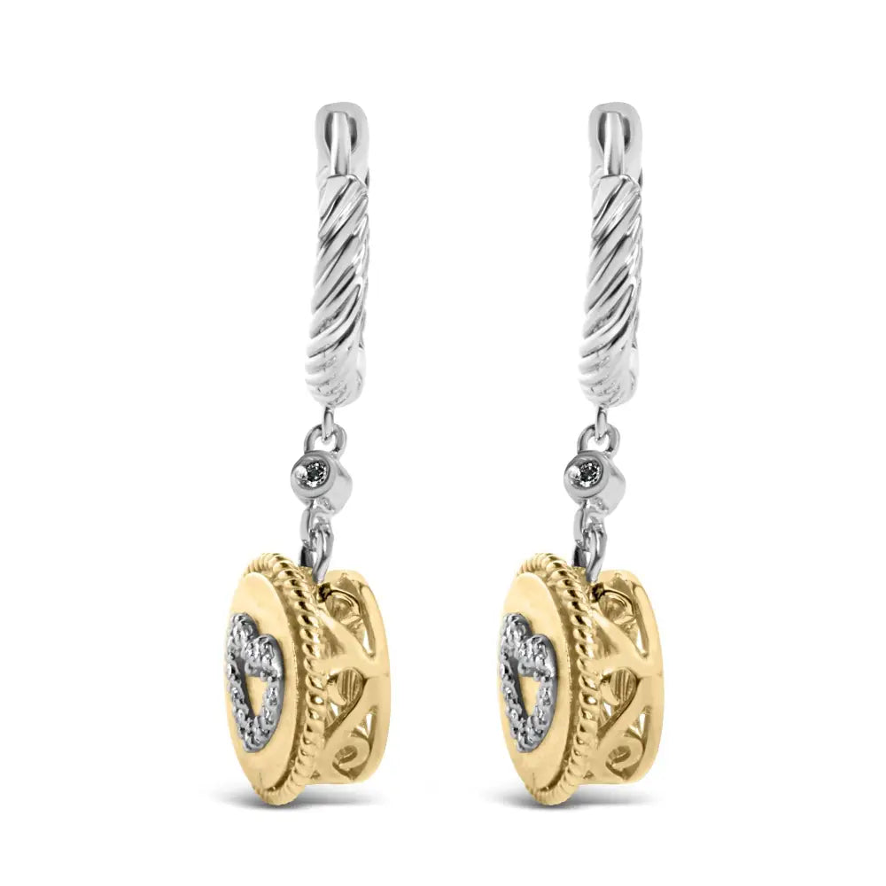 1/8 cttw Diamond Heart Medallion Drop Earrings in 18K Gold Plated Silver