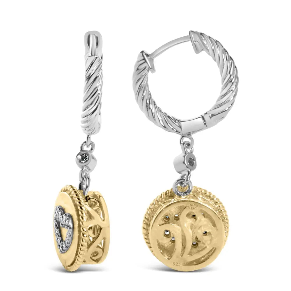 1/8 cttw Diamond Heart Medallion Drop Earrings in 18K Gold Plated Silver