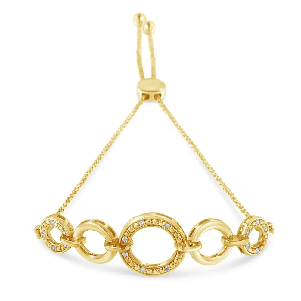 Diamond Infinity Loop Adjustable Bolo Bracelet in 14K Gold Plated Sterling Silver – 1/10 Cttw