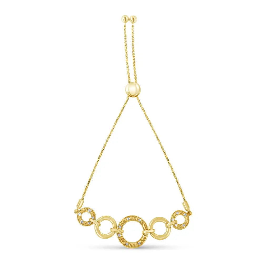 Diamond Infinity Loop Adjustable Bolo Bracelet in 14K Gold Plated Sterling Silver – 1/10 Cttw