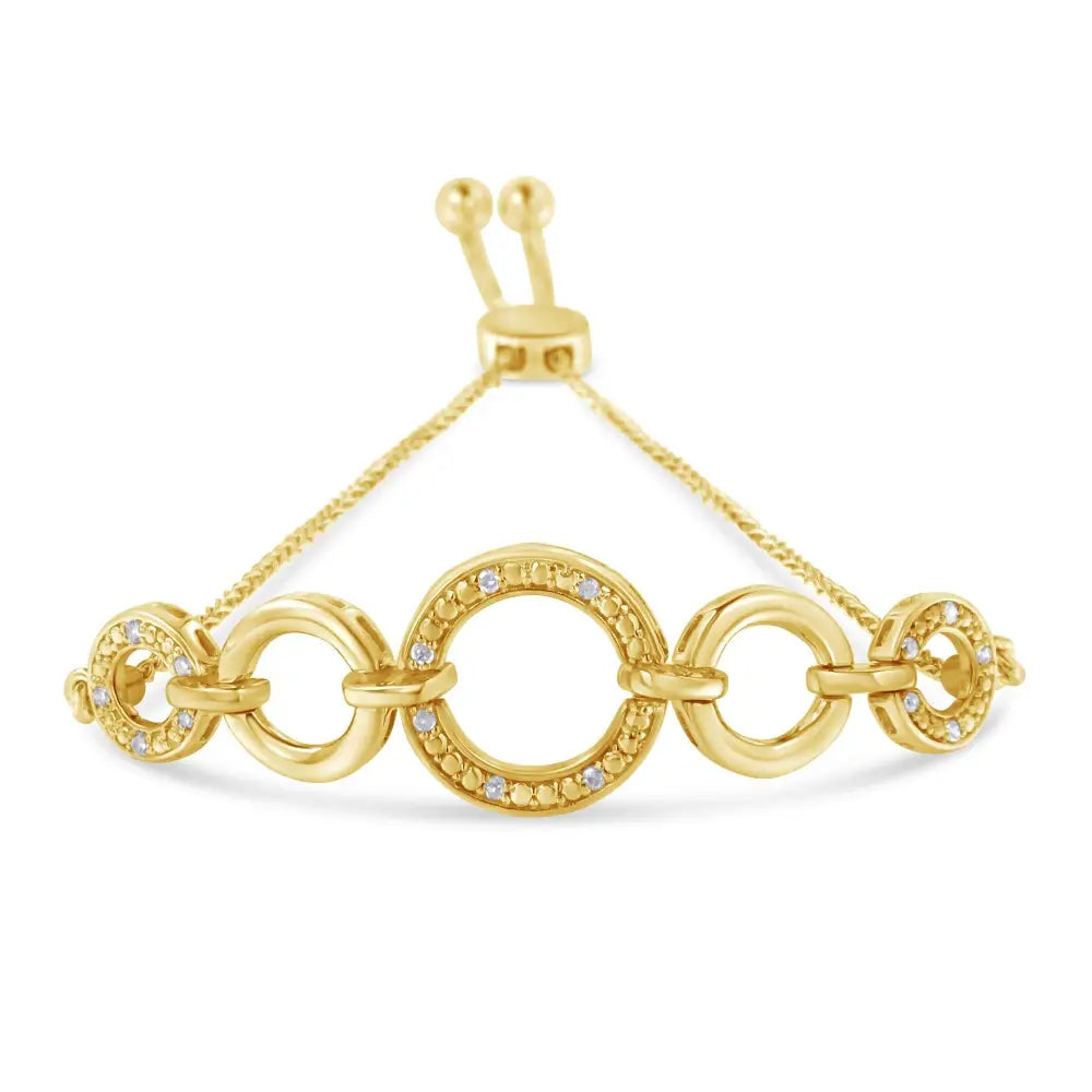 Diamond Infinity Loop Adjustable Bolo Bracelet in 14K Gold Plated Sterling Silver – 1/10 Cttw