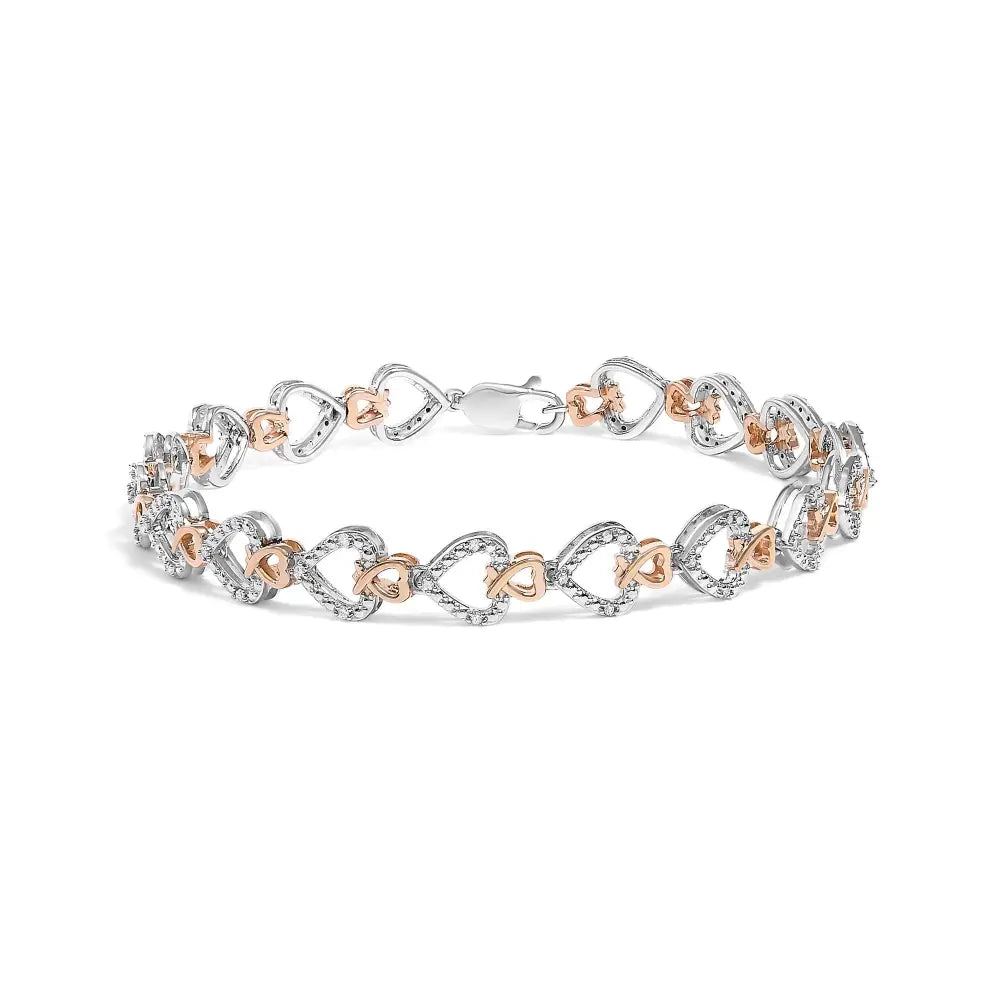 Diamond Infinity Loop & Swirl Link Bracelet in 10K Rose & White Gold – 1/4 Cttw