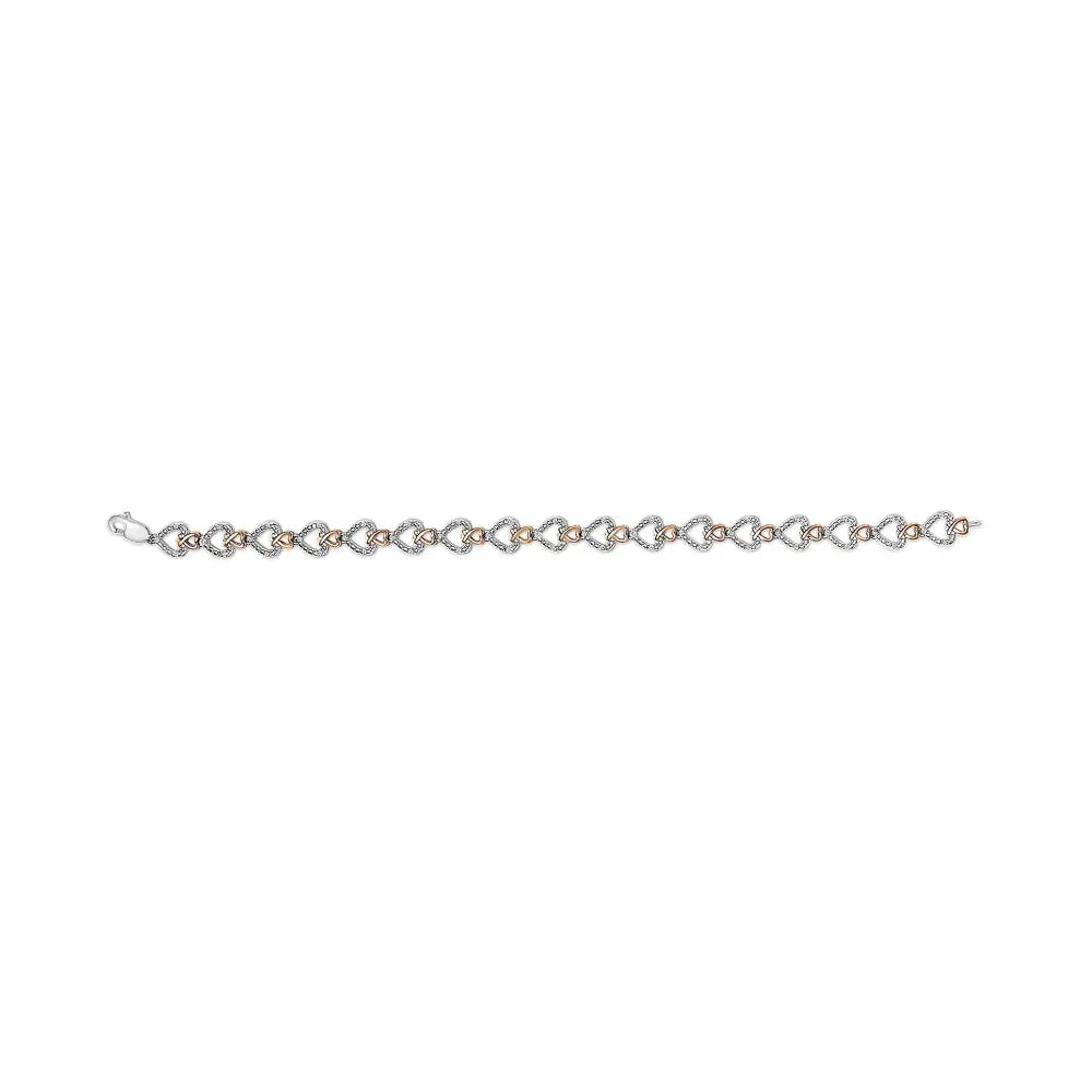 Diamond Infinity Loop & Swirl Link Bracelet in 10K Rose & White Gold – 1/4 Cttw