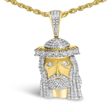 Diamond Jesus Pendant Necklace in 10K Yellow Gold – 1 1/3 Cttw