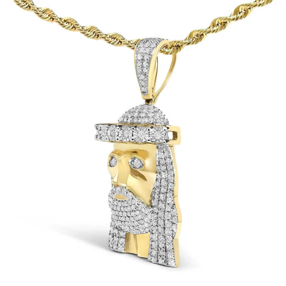 Diamond Jesus Pendant Necklace in 10K Yellow Gold – 1 1/3 Cttw