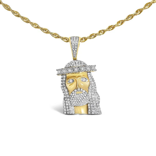 Diamond Jesus Pendant Necklace in 10K Yellow Gold – 1 1/3 Cttw