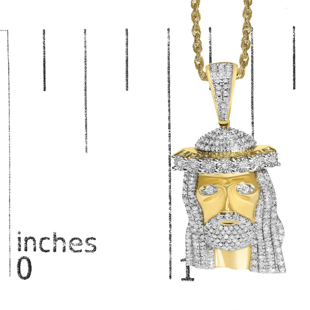 Diamond Jesus Pendant Necklace in 10K Yellow Gold – 1 1/3 Cttw