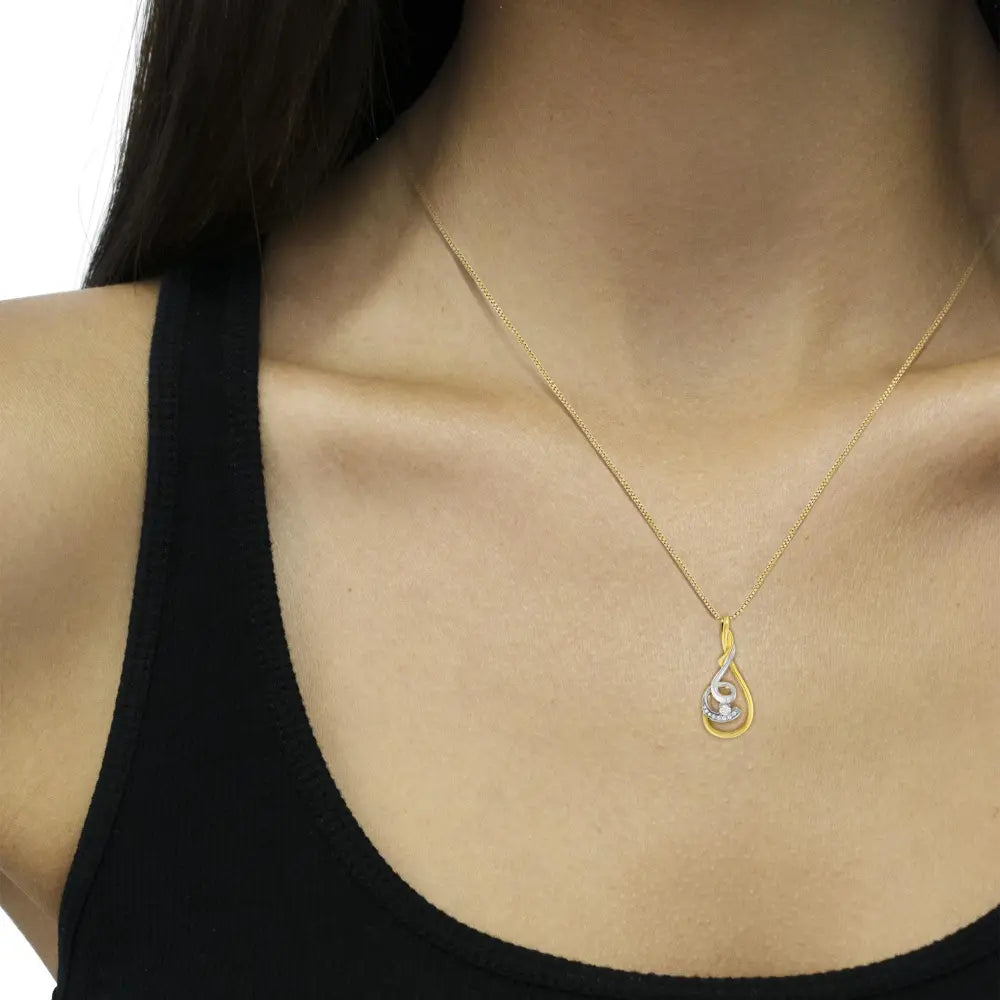 Two-Tone 10K Gold Layered Spiral Diamond Pendant Necklace 1/6 cttw