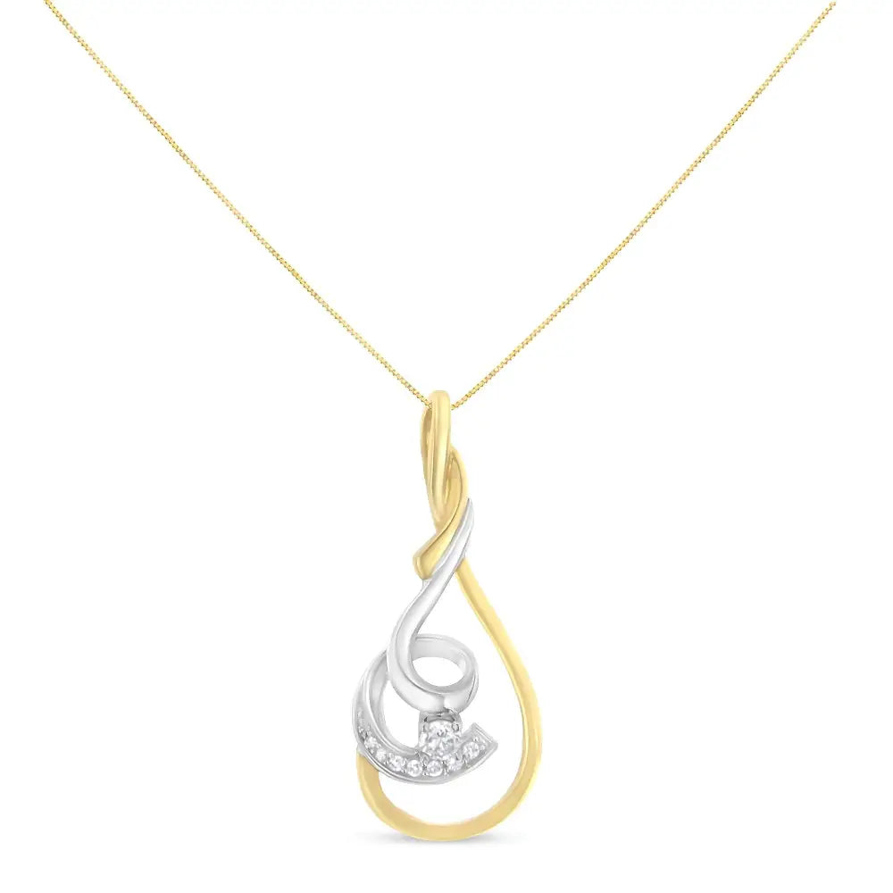 Two-Tone 10K Gold Layered Spiral Diamond Pendant Necklace 1/6 cttw