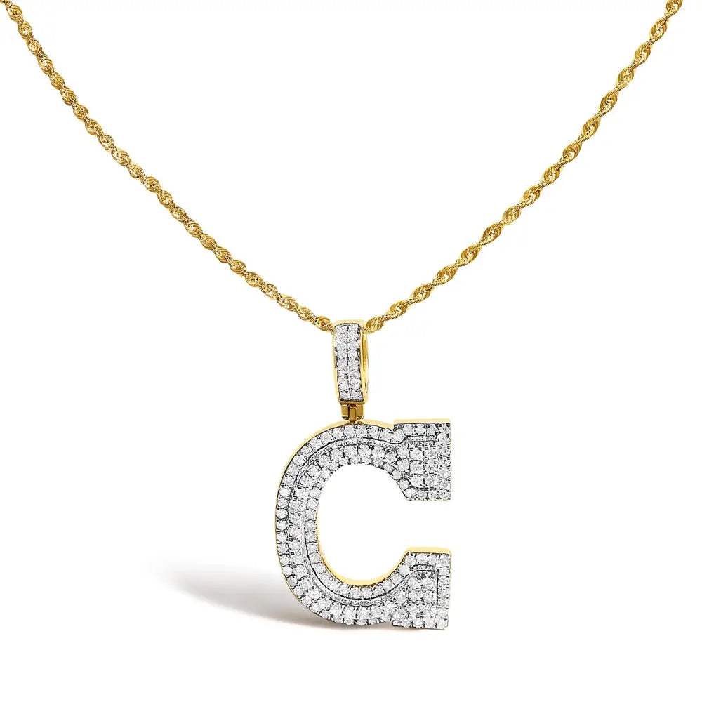 Diamond Letter C Initial Pendant Necklace in 10K Yellow Gold – 1 3/4 Cttw