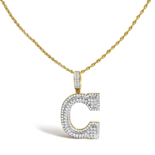 Diamond Letter C Initial Pendant Necklace in 10K Yellow Gold – 1 3/4 Cttw