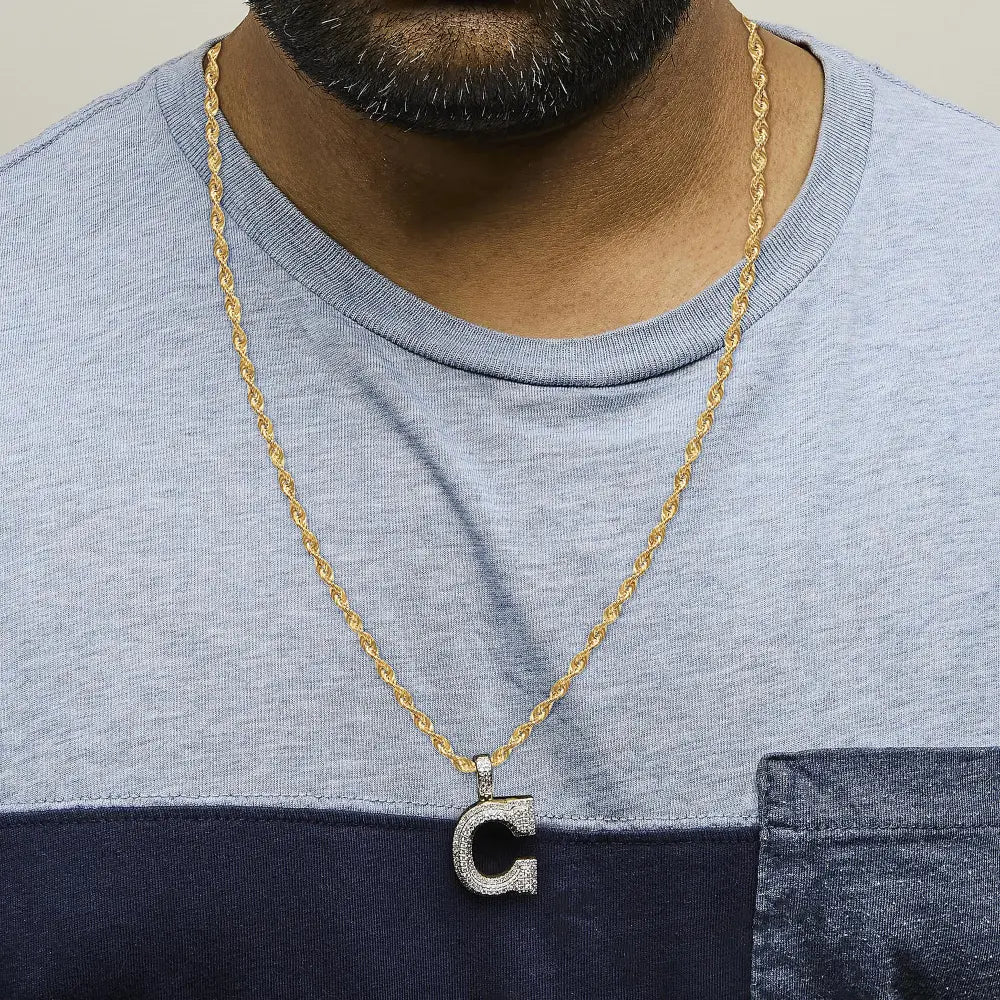 Diamond Letter C Initial Pendant Necklace in 10K Yellow Gold – 1 3/4 Cttw