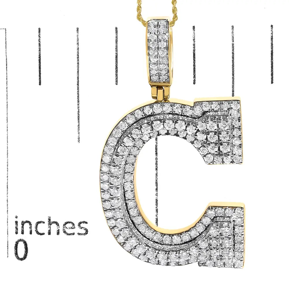 Diamond Letter C Initial Pendant Necklace in 10K Yellow Gold – 1 3/4 Cttw
