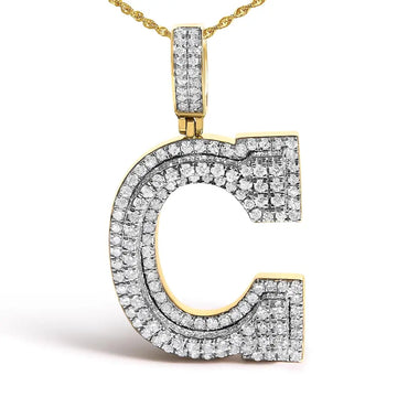 Diamond Letter C Initial Pendant Necklace in 10K Yellow Gold – 1 3/4 Cttw