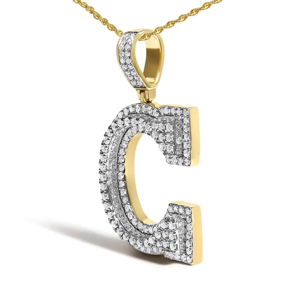 Diamond Letter C Initial Pendant Necklace in 10K Yellow Gold – 1 3/4 Cttw