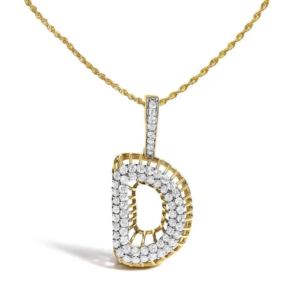 Diamond Letter D Initial Pendant Necklace in 10K Yellow Gold – 1 1/5 Cttw