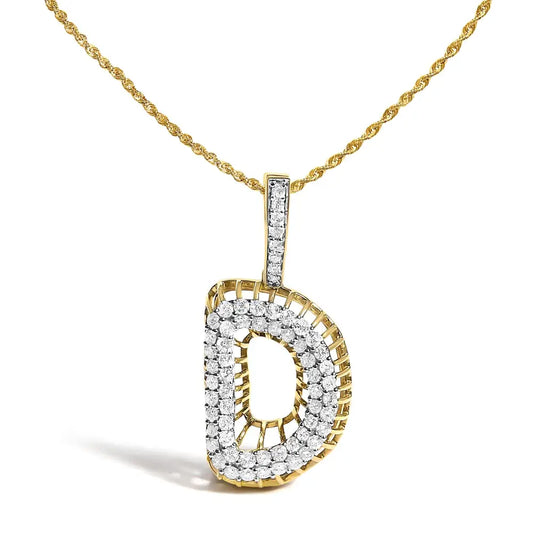 Diamond Letter D Initial Pendant Necklace in 10K Yellow Gold – 1 1/5 Cttw