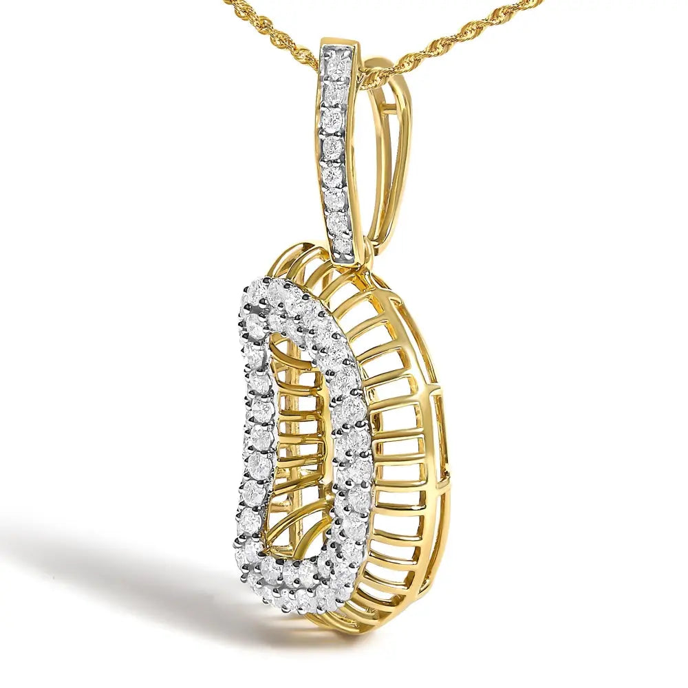 Diamond Letter D Initial Pendant Necklace in 10K Yellow Gold – 1 1/5 Cttw