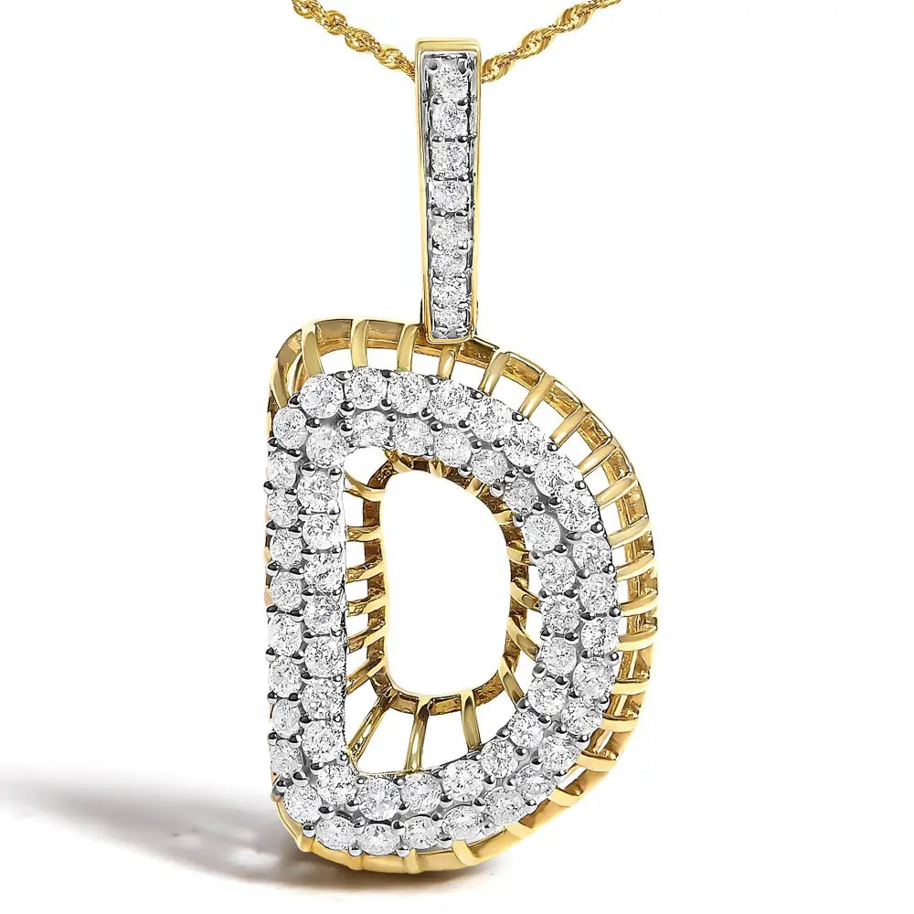 Diamond Letter D Initial Pendant Necklace in 10K Yellow Gold – 1 1/5 Cttw