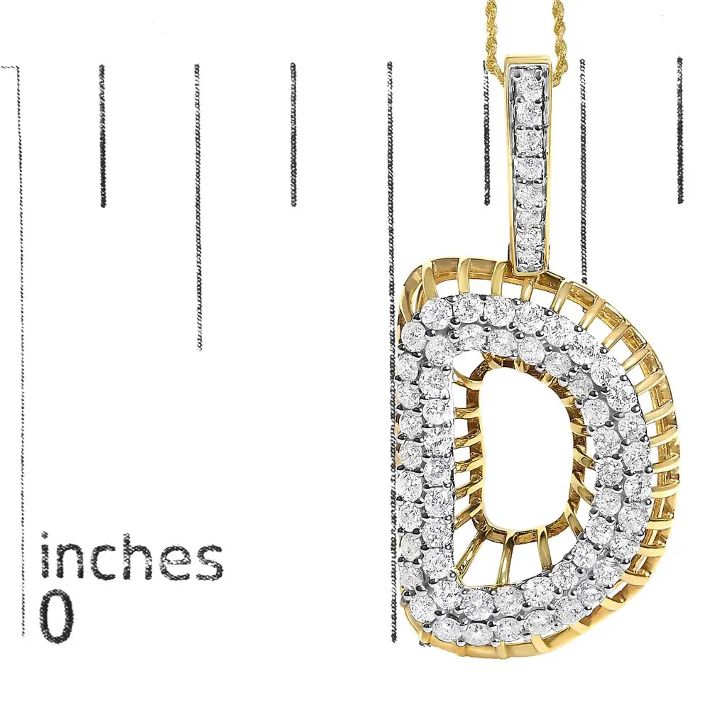 Diamond Letter D Initial Pendant Necklace in 10K Yellow Gold – 1 1/5 Cttw