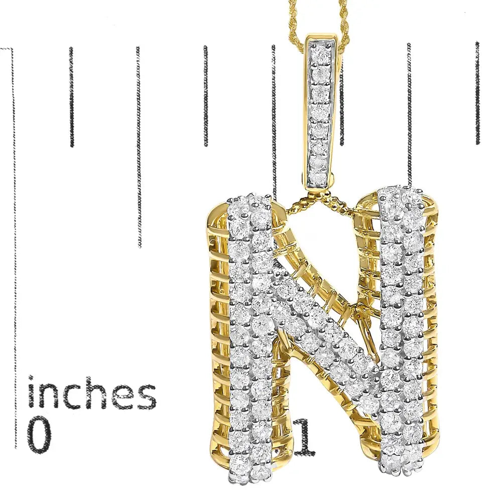Diamond Letter N Initial Pendant Necklace in 10K Yellow Gold – 1 1/2 Cttw
