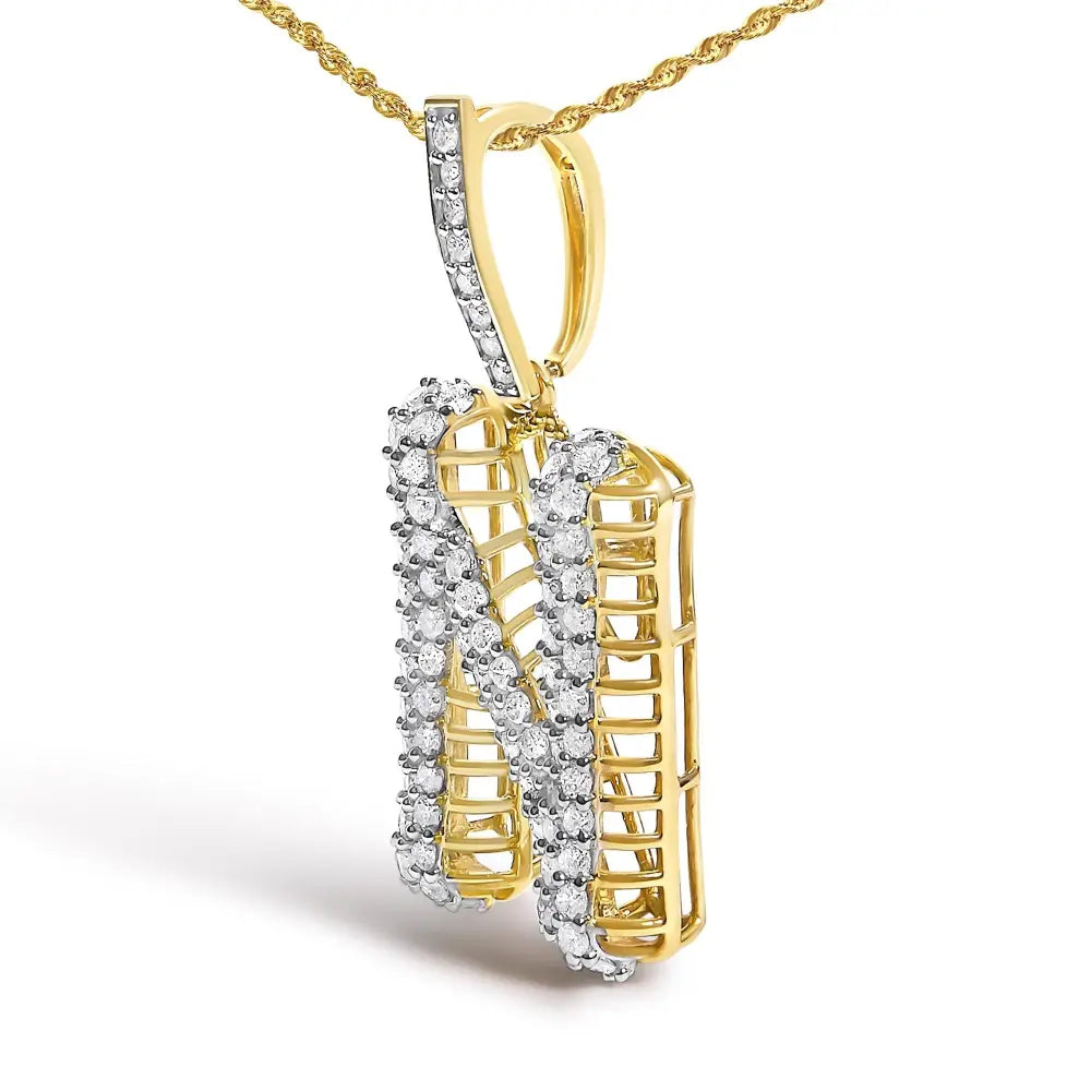 Diamond Letter N Initial Pendant Necklace in 10K Yellow Gold – 1 1/2 Cttw