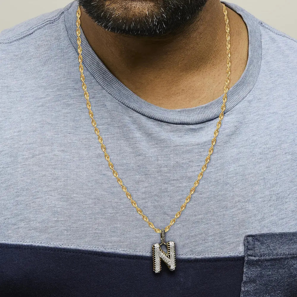 Diamond Letter N Initial Pendant Necklace in 10K Yellow Gold – 1 1/2 Cttw