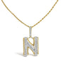 Diamond Letter N Initial Pendant Necklace in 10K Yellow Gold – 1 1/2 Cttw
