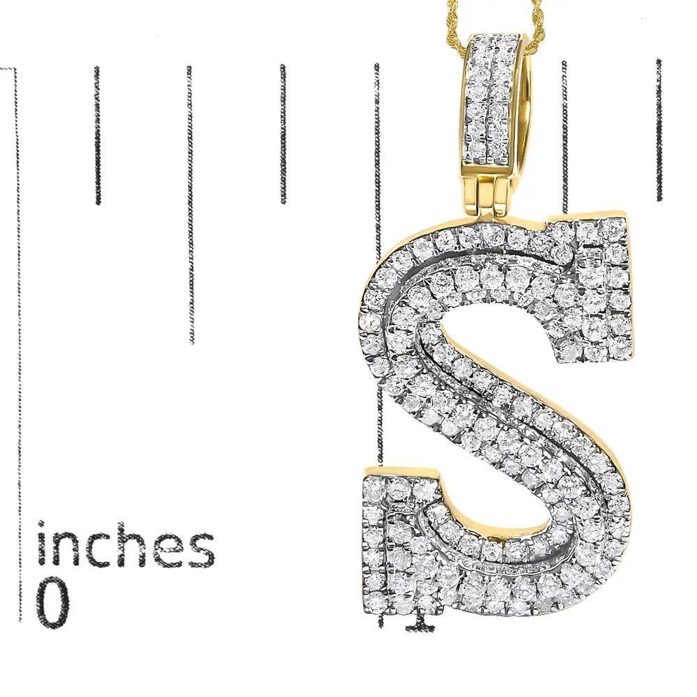 Diamond Letter S Initial Pendant Necklace in 10K Yellow Gold – 1 5/8 Cttw
