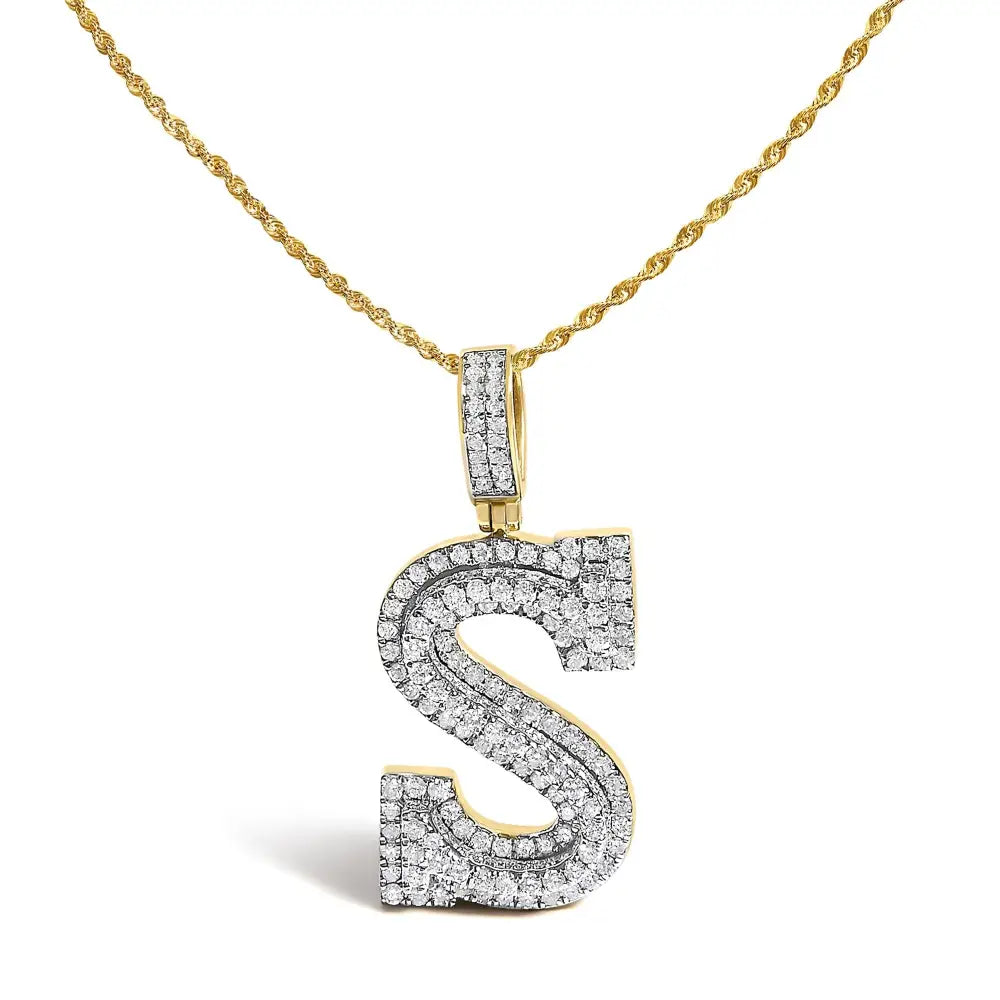 Diamond Letter S Initial Pendant Necklace in 10K Yellow Gold – 1 5/8 Cttw